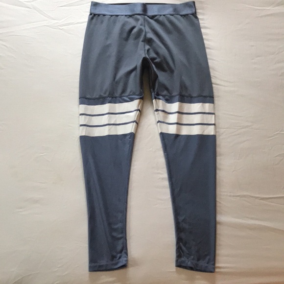 Womens BLUE GRAY WHITE Leg Striped Gym Workout Leggings Sz M - Picture 4 of 10